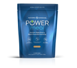 A blue stand-up pouch of Nature's Sunshine Power Meal vanilla herbal supplement, shown on a white background with a soft reflection.
