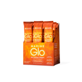 A six-pack display of Nature's Answers Marine Glo Age-Defying Collagen dietary supplement sticks in a tropical fusion flavor, shown on a clean white background.
