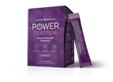 Nature's Sunshine Power Balance pre-meal metabolic optimizer dietary supplement packaging, showing a purple box with a single matching stick pack standing beside it on a white background.