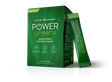 Nature's Sunshine Power Greens dietary supplement box in green, with one single-serve packet standing beside it on a clean white background.