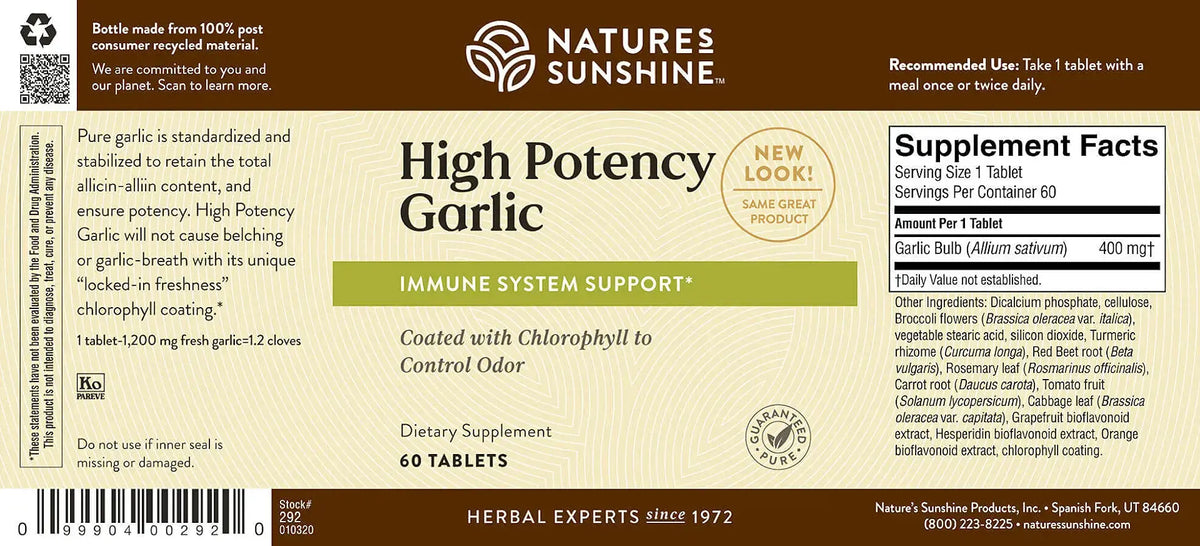 Nature's Sunshine Garlic, High Potency, SynerPro (60 tabs)