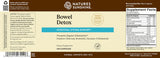 Natures Sunshine Bowel Detox dietary supplement label showing the front and back packaging with supplement facts, capsules count, and ingredients list.