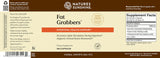 Front and back label of a Nature's Sunshine Fat Grabber dietary supplement, showing product details, ingredients, and supplement facts on a beige and brown background.