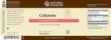 Nature's Sunshine Collaterin dietary supplement bottle label, showing product details, supplement facts, and a barcode on a beige and brown background.
