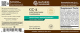 Nature's Sunshine CC-A with Yerba Santa Combination liquid herbal extracts supplement label, showing product details, ingredients, and supplement facts on a beige and brown background.