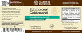 Natures Sunshine Echinacea/Golden Seal liquid herbal extracts supplement package, featuring a beige and brown label with white text, a teal accent band, and a supplement facts panel on the right.