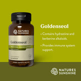 Natures Sunshine Goldenseal supplement bottle on a green background