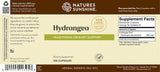 Natures Sunshine Hydrangea herbal supplement bottle label showing 100 capsules, with a brown top section, beige label body, and supplement facts panel.