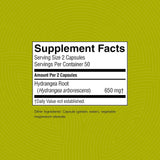 A supplement facts label reading 'Supplement Facts' with 'Hydrangea Root (Hydrangea arborescens) 650 mg' on a bright yellow-green background with subtle concentric line patterns.