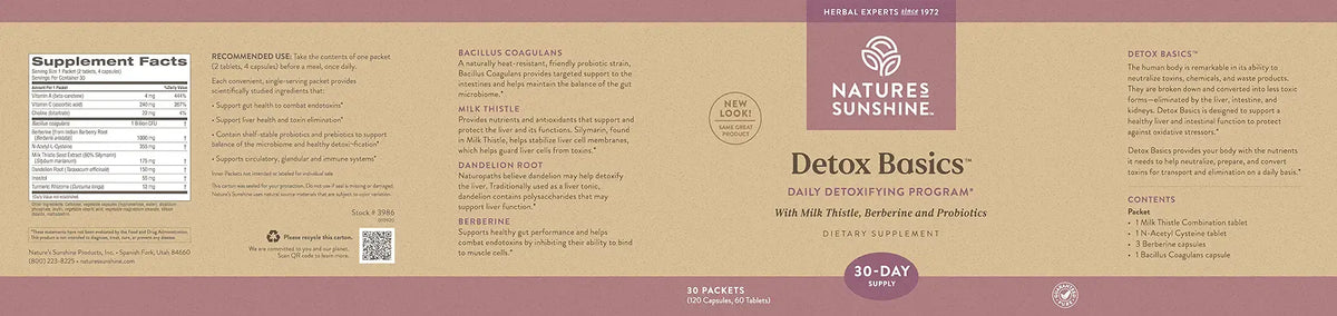 A flat, front-facing view of a supplement box package with printed text and a large blurred rectangular censor block over the center. The package has a tan and mauve color scheme and visible branding reading Nature's Sunshine.