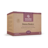 A box of Nature's Sunshine Detox Basics dietary supplement, 30-day supply, containing 30 packets. The packaging is made of brown kraft paper with dark burgundy accents and white text.
