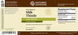 Front and back label of Nature's Sunshine Milk Thistle Liver Support herbal supplement, 60 tablets, showing product details, ingredients, and supplement facts.