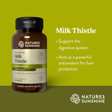 Natures Sunshine Milk Thistle supplement bottle on a green background