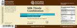 Natures Sunshine Milk Thistle Combination herbal supplement bottle label, featuring a dark brown and beige design with a blue accent bar and Supplement Facts panel.
