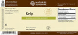 Front and back label of Nature's Sunshine Kelp Glandular System Support dietary supplement, showing product details, supplement facts, and barcode on a beige background.