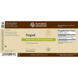Natures Sunshine Nopal Traditional Blood Sugar Support herbal supplement box, featuring a brown and beige label with product details, ingredients, and a barcode.