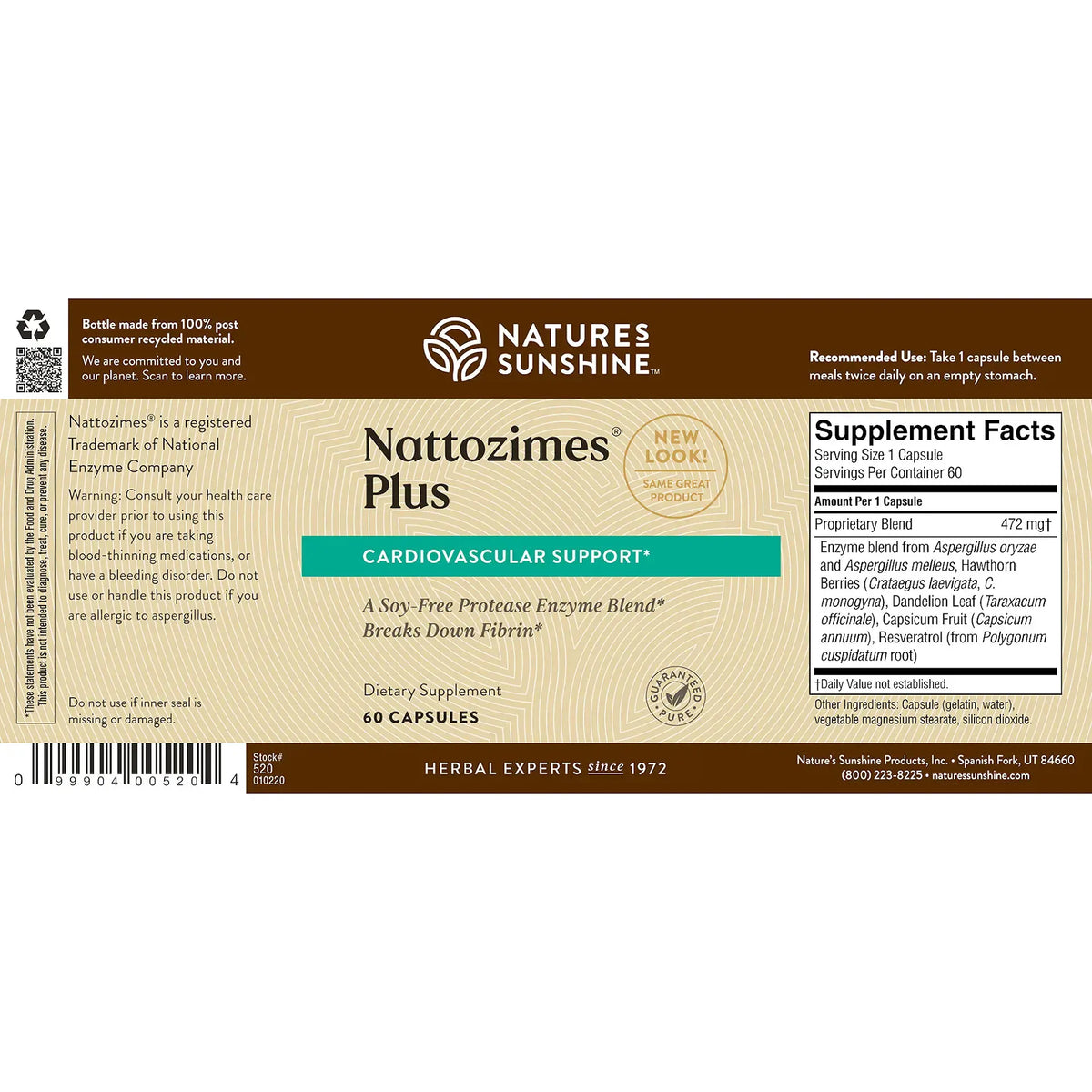 Natures Sunshine Notozimes Plus dietary supplement box, featuring a brown and beige label with a teal accent banner and Supplement Facts panel.