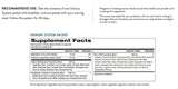 A printed informational card showing the recommended use and supplement facts for a urinary system packet. The left side includes usage instructions in black text on a white background, and the right side shows a supplement facts table for one urinary system packet with ingredient amounts and notes.