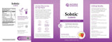 A flat-lay view of the Solstic Cardio supplement packaging, showing the front, back, and supplement facts panels against a purple background.