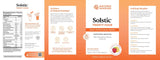 A flat-lay infographic layout for Nature's Sunshine Solstic Twenty-Four Daily Nutritional Food, featuring a white and orange color scheme with text detailing nutritional benefits, serving recommendations, and full body benefits.
