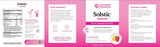 A pink and white product packaging layout for Nature's Sunshine Solstic Immune Daily Immune Support, showing supplement facts, benefits, and a strawberry-flavored drink mix description.