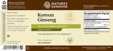 Front and back label of Nature's Sunshine Korean Ginseng Cellular Energy Support dietary supplement, showing product details, ingredients, and supplement facts on a beige background.