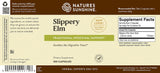 Natures Sunshine Slippery Elm supplement label with branding and product details.