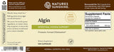 The back of a Nature's Sunshine Algin dietary supplement box, showing the reverse side with product details, supplement facts, and a barcode on a beige background.