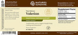 Front and back label of Nature's Sunshine Time Release Valerian herbal supplement, showing product details, ingredients, and supplement facts on a brown and beige background.