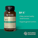 Nature's Sunshine BP-X dietary supplement bottle on a teal background with product text and branding.