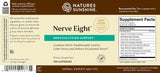 Natures Sunshine Nerve Eight dietary supplement label showing product details, supplement facts, and a barcode on a beige and white background.