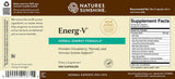 Natures Sunshine Ener-V Herbal Energy Formula dietary supplement bottle label, showing 100 capsules, with a brown and beige design and supplement facts panel.