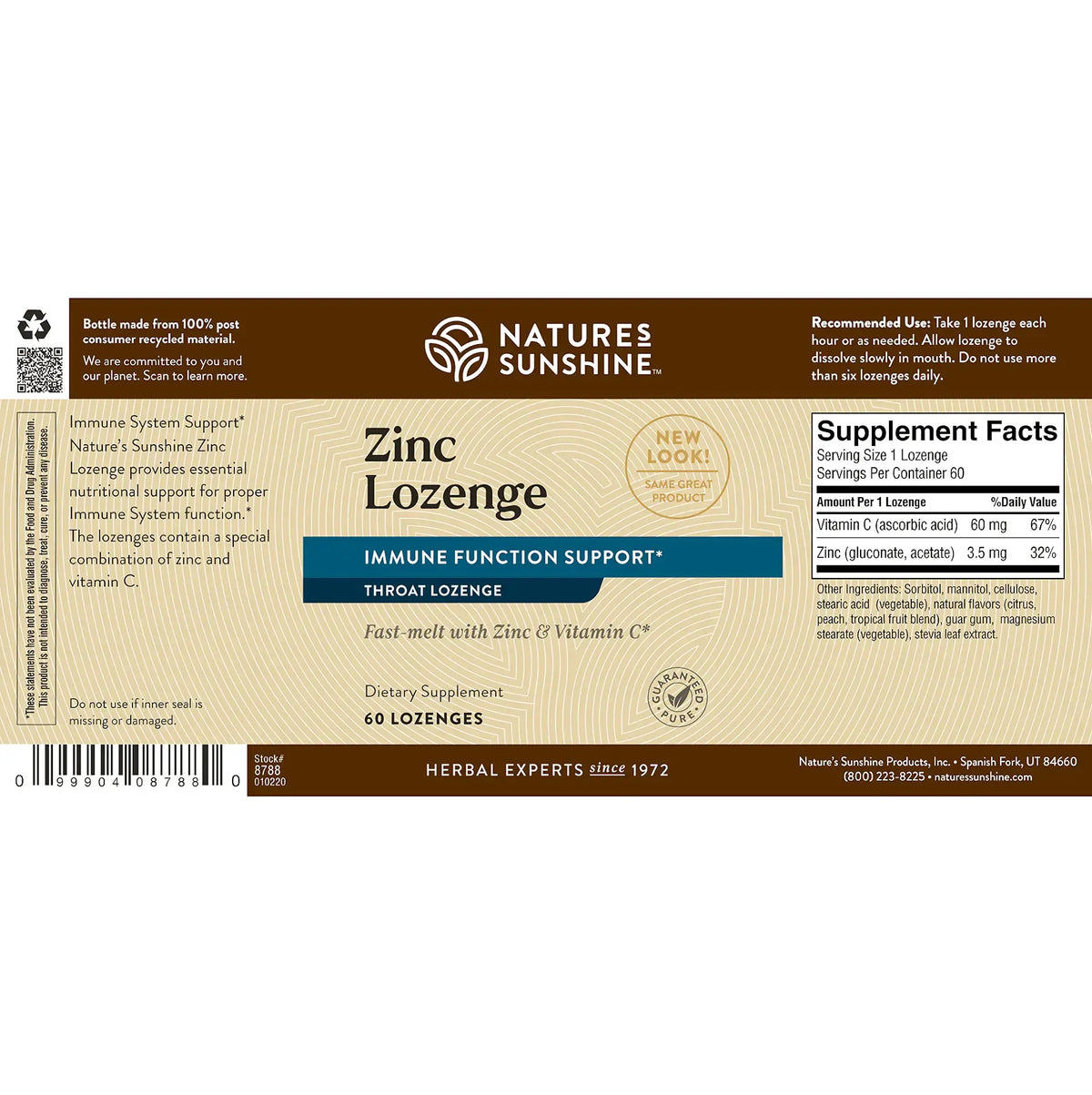 Natures Sunshine Zinc Lozenge label on a white background