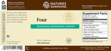 The back of a Nature's Sunshine Four Traditional Respiratory Support dietary supplement box, showing the supplement facts, ingredients list, and barcode on a beige background.