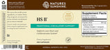 Natures Sunshine HS II Traditional Circulatory Support dietary supplement bottle label showing 100 capsules, with Supplement Facts and barcode on a beige background.