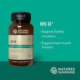 Nature's Sunshine HS II Traditional Circulatory Support dietary supplement bottle on a teal background with product benefits text.