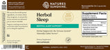 The back of a Nature's Sunshine Herbal Sleep dietary supplement bottle, showing the label design with product details, ingredients, and supplement facts.
