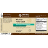 Natures Sunshine Kidney Activator dietary supplement packaging, featuring a brown and beige label with a teal accent banner and a Supplement Facts panel.