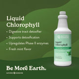 Natures Sunshine Liquid Chlorophyll bottle with green background and product details.