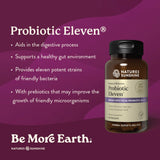 Nature's Sunshine Probiotic Eleven supplement bottle on a purple background with product details.