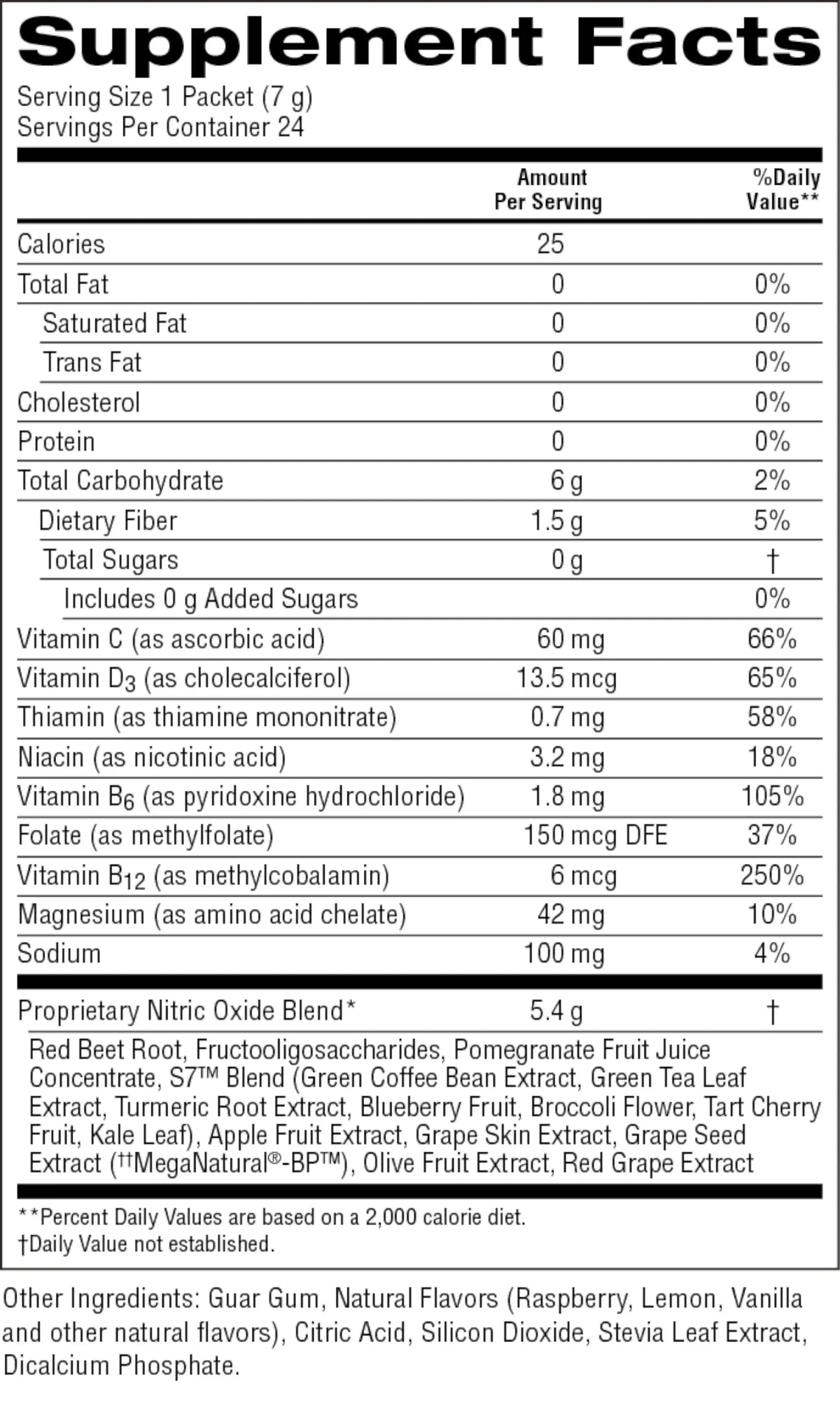 Supplement facts label with detailed nutritional information on a white background