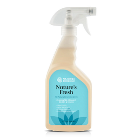 A bottle of Nature's Fresh air natural cleaning spray by Nature's Sunshine, featuring a beige plastic bottle with a light blue and white label, and a clear trigger spray top, set against a plain white background.