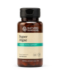 A bottle of Nature's Sunshine Super Algae dietary supplement, featuring an amber brown bottle, a black cap, and a beige label with a teal accent stripe.
