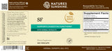 Natures Sunshine dietary supplement label for 100 vegcaps, featuring product details, supplement facts, and herbal extracts information on a beige background.