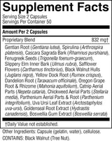 Supplement facts label with a list of ingredients on a white background