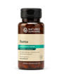 A bottle of Natures Sunshine Suma dietary supplement, featuring an amber glass bottle with a black cap and a beige label with teal accents.
