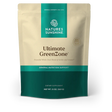 Natures Sunshine Ultimate GreenZone dietary supplement pouch, 13 oz (369 g). The stand-up pouch is beige with a teal top panel and a dark teal bottom section, featuring the product name and brand logo.