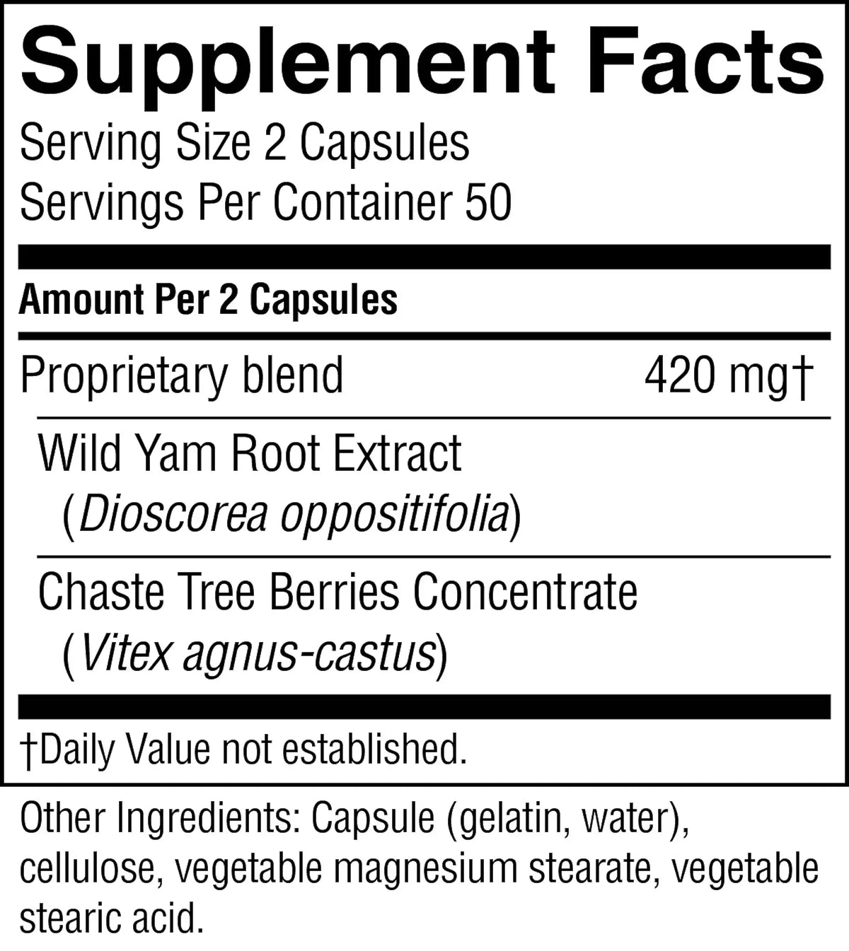 Nature's Sunshine Wild Yam & Chaste Tree (100 caps)