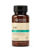 A bottle of Natures Sunshine 5-W Women's Health dietary supplement, containing 100 capsules, shown on a clean white background.