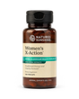 A bottle of Nature's Sunshine Women's X-Action herbal dietary supplement, featuring an amber glass bottle with a black cap and a beige label with green and white text.